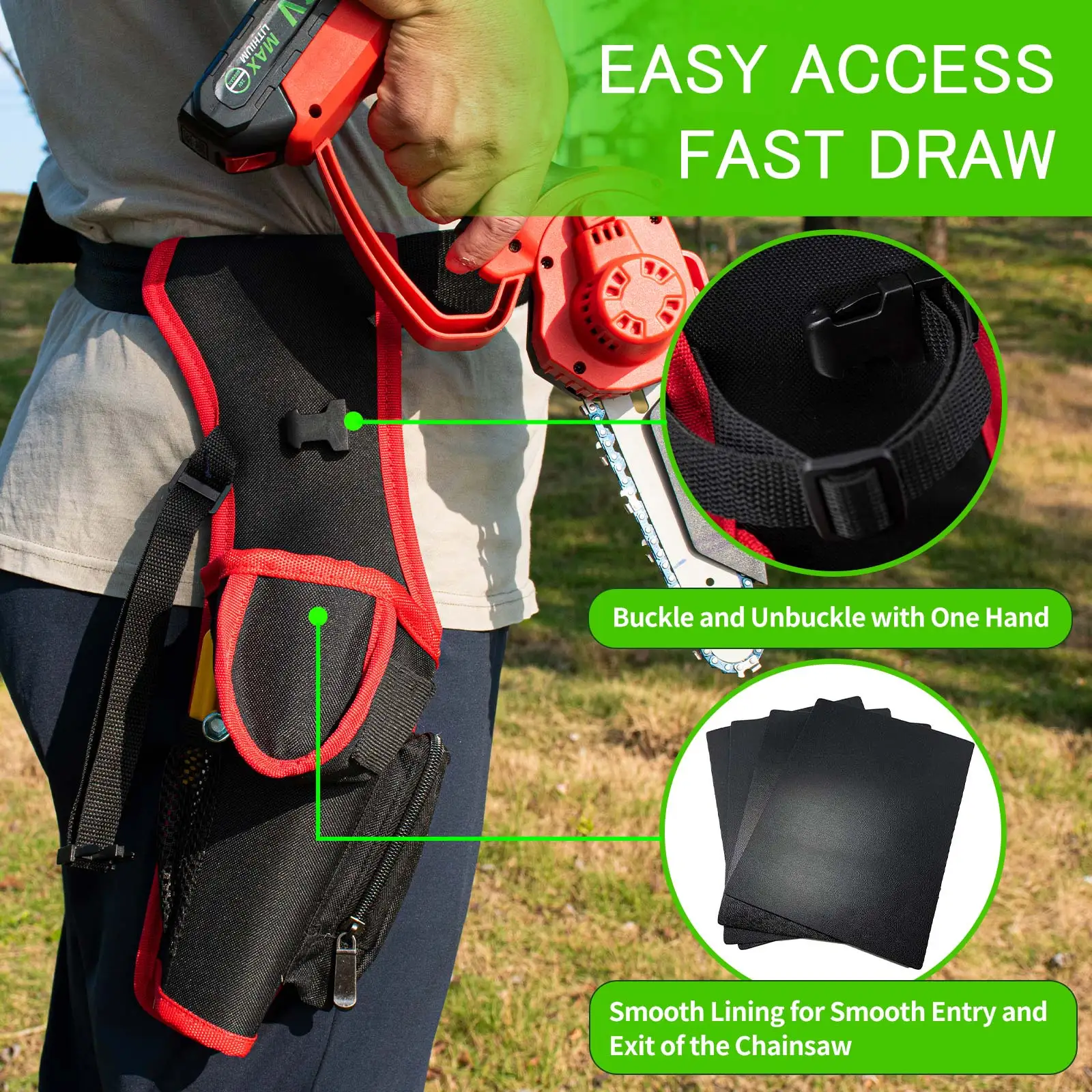 Mini Chainsaw Holster Belt Holder, Hands-free & Fast Draw, Small Chainsaw Bag Tool Holder for Handheld Battery Powered Chainsaw