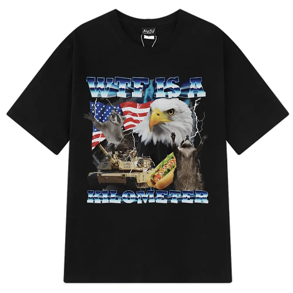 

2025 Wtf Is A Kilometer Raccoon Opossums Meme Funny Vintage T Shirts Men Women Harajuku T-shirts Summer Cotton Casual T Shirt