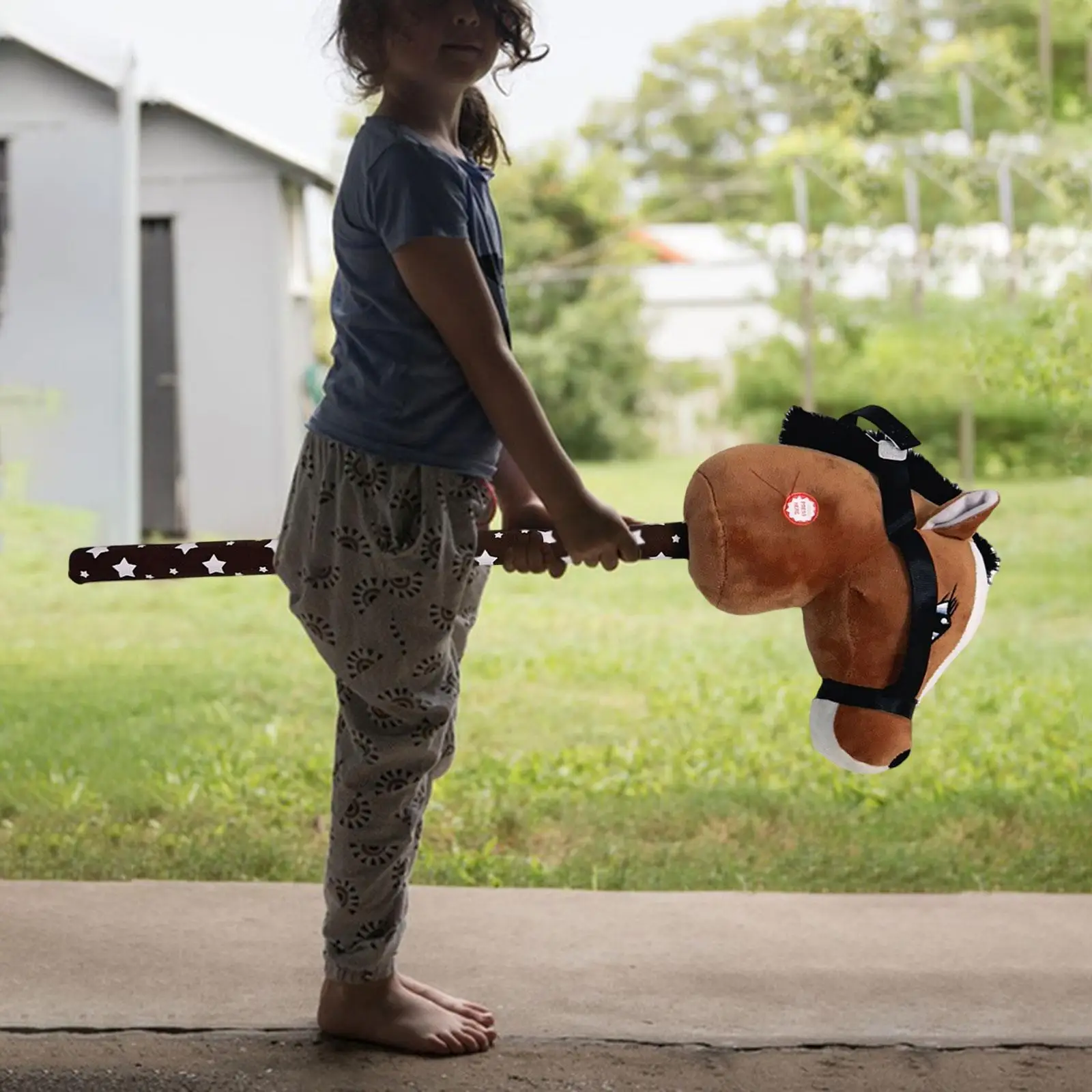 Kids Plush Hobby Horse Toy on a Stick Portable Riding Horse Stick for Children Balance Skills Learning Toy Horse Figure Gift
