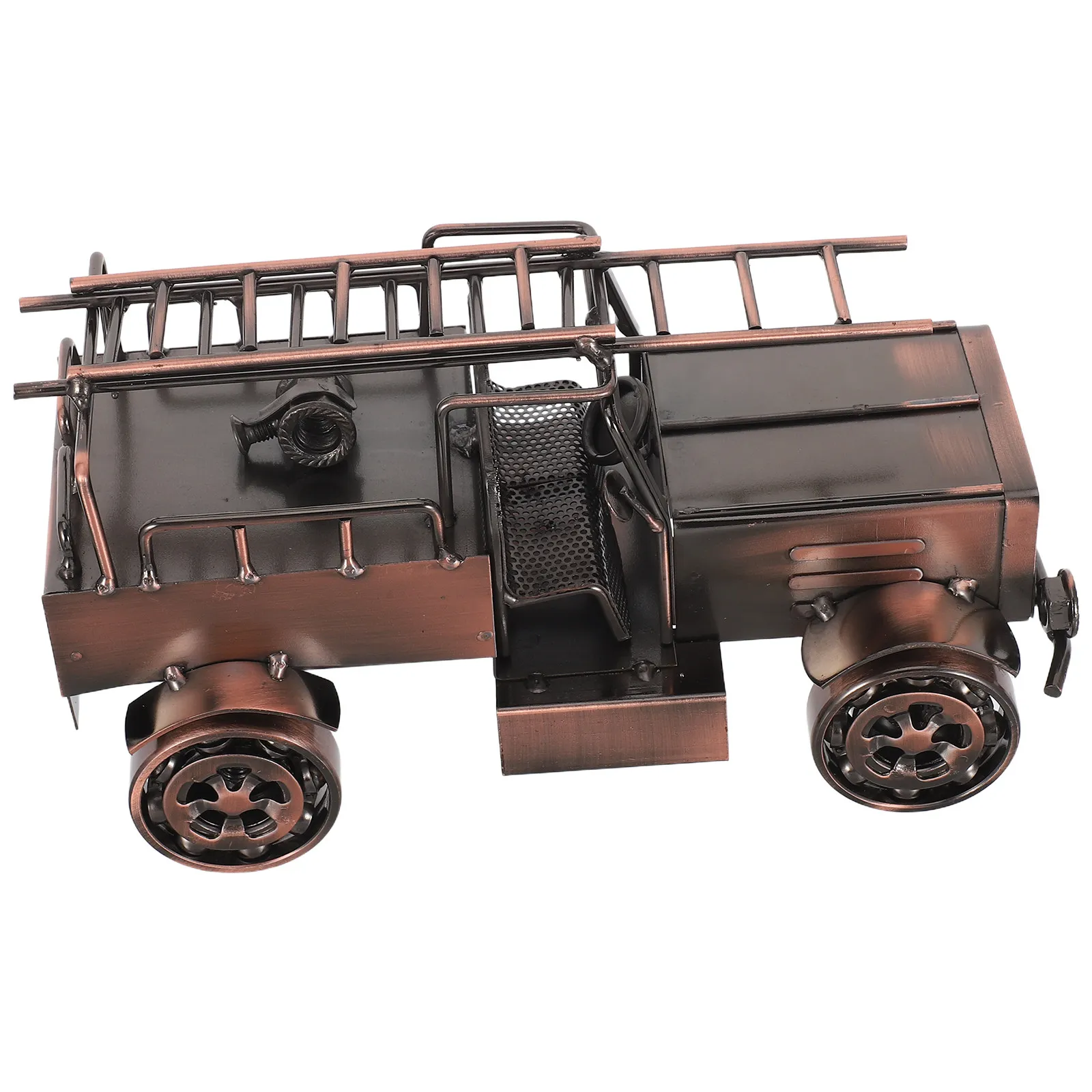 Vintage Metal Fire Engine Diecast Toy Truck – Retro Shelf Decor, Desktop Statue, Bar Display