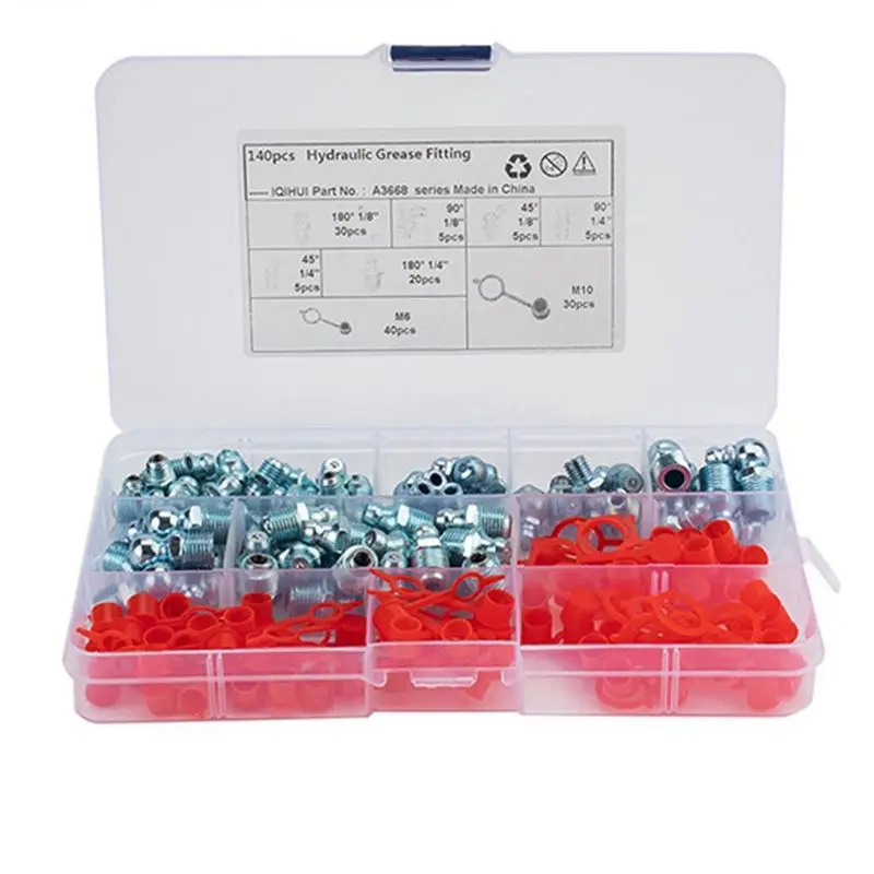 

A76X-140Pcs/Set Bend Grease Nipple Straight Grease Fitting Accessories For Grease Fittings Caps Hydraulic Zerk Grease Easy To Us