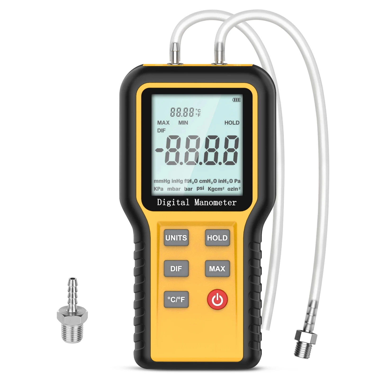 

Manometer Gas Pressure Tester, Digital HAVC Manometer Dual-Port Air Pressure Meter with Backlight and Data Record Function