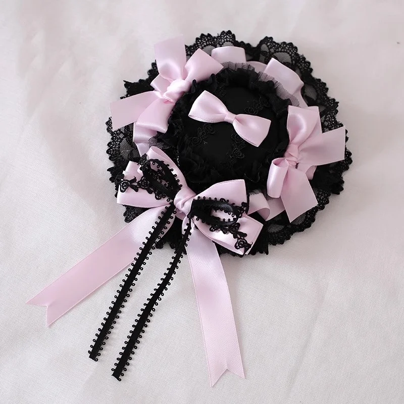 Original Black Satin Ballet Lolita Gothic Headband Side Clip Hat Headband KC Sweet Cool Maid Small Flat Hat Hair Accessories