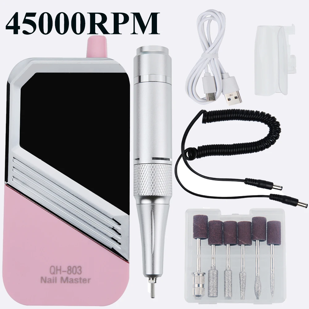 45000RPM Nail Drill Manicure Machine Electric Drill For Nails Rechargeable Nail Sander for Gel Nails Polishing For Home Salon