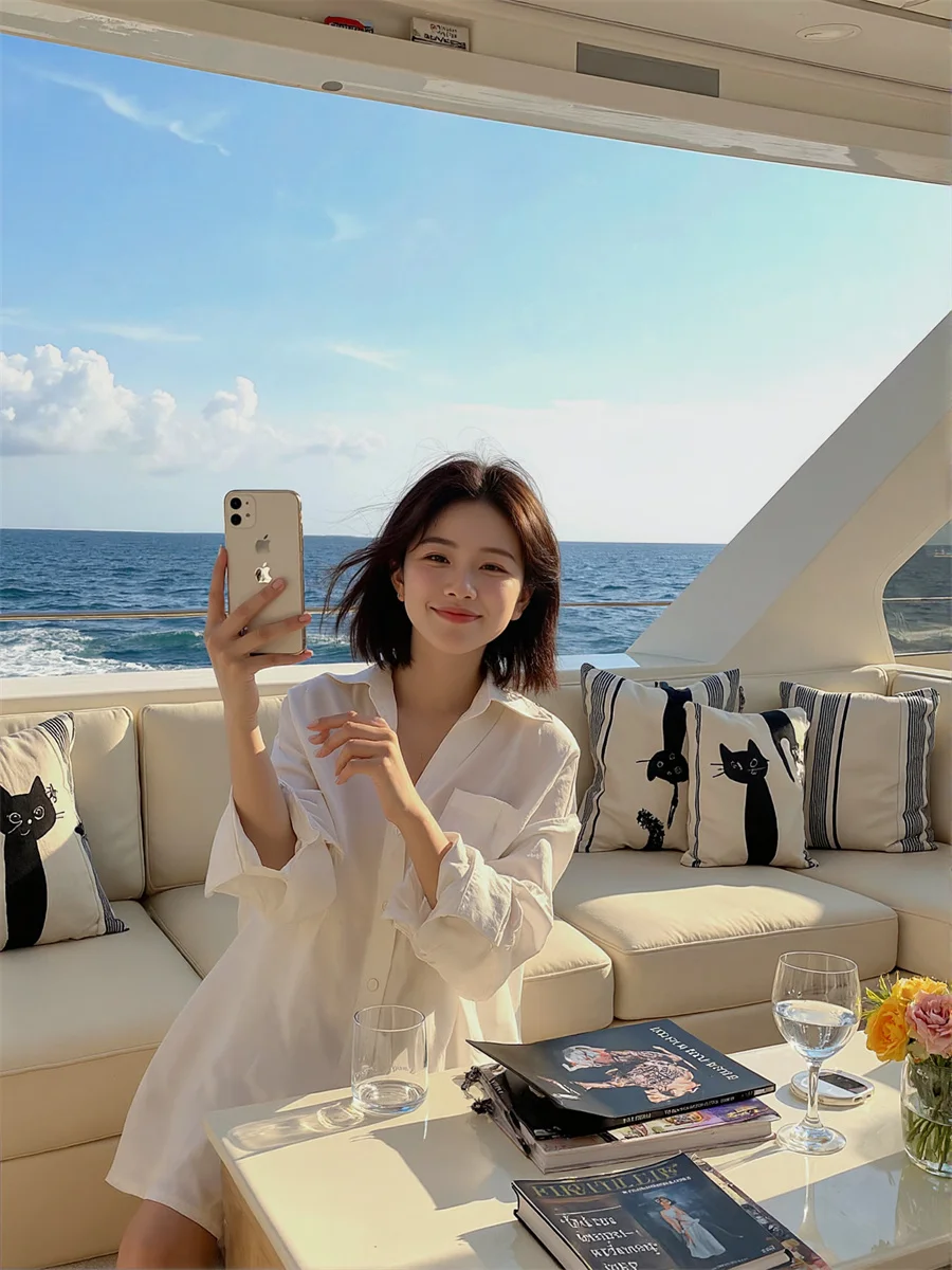 เสื้อผ้าผู้หญิงฤดูร้อน เสื้อเชิ้ตสีขาวฟ้า สไตล์ทางการทันสมัย ติดกระดุมด้านหน้า ชุดทำงานสำหรับสุภาพสตรี  เรียบง่าย  แบบมินิมอล