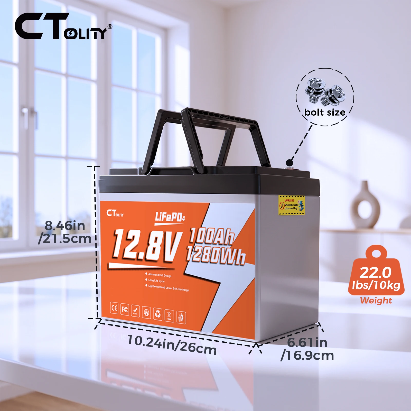 Ctolity 2PCS 12V 100Ah LiFePO4 Battery Pack 2560Wh 2.56kWh 15000+ Cycles Deep Cycle Lithium Battery Built-in BMS for 24V RV Solar System Boat