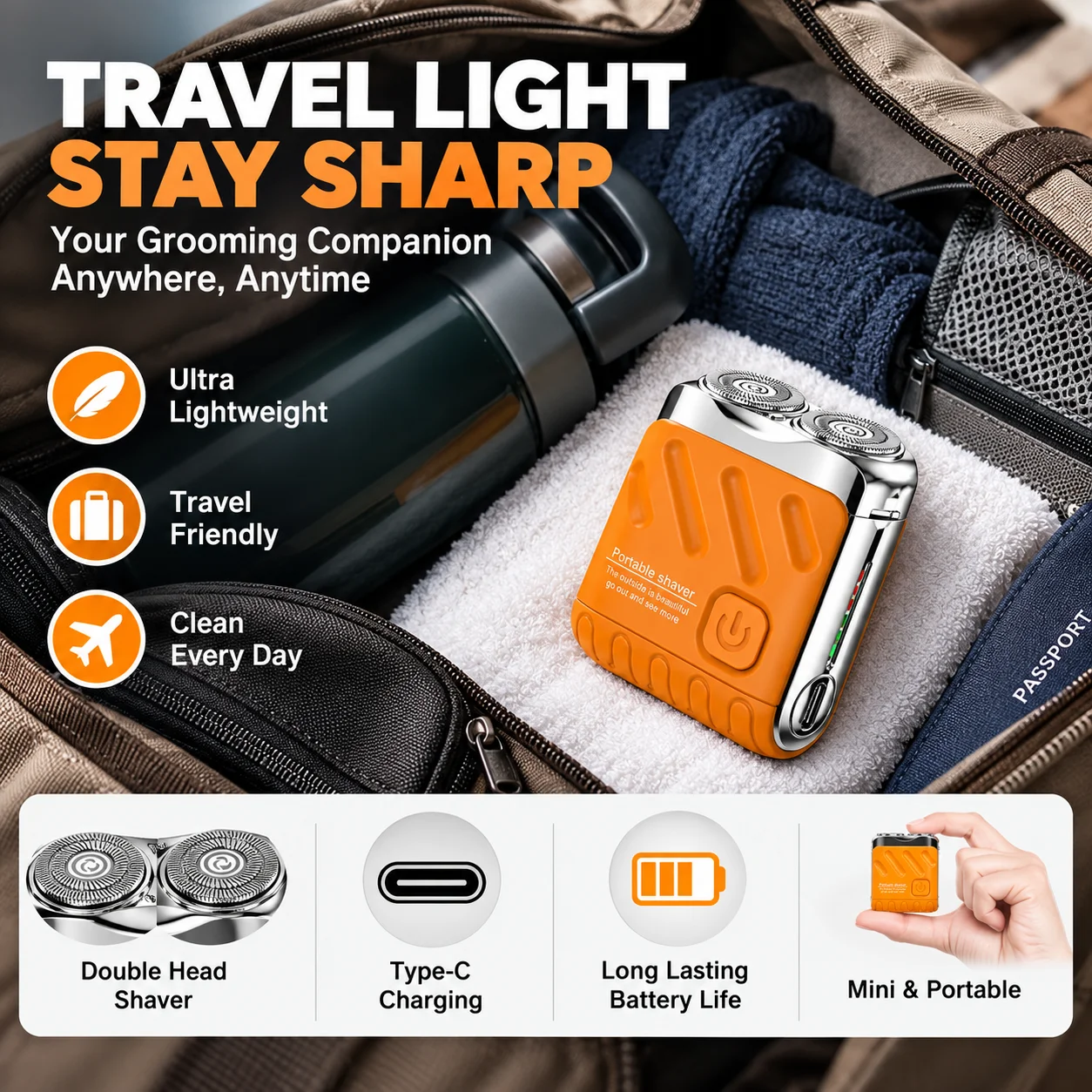 New Mini Electric Portable Dual Blade Floating Men'S Electric Shaver, Available in Three Colors, Clean Shaving, USB Charging, Pr