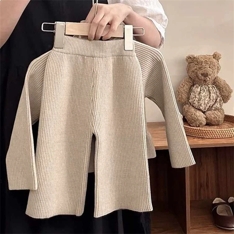 Girls Set 2024 Spring and Autumn New Fashion Long-sleeved Knitted Top Children Two-piece Set Toddler Girl Clothes