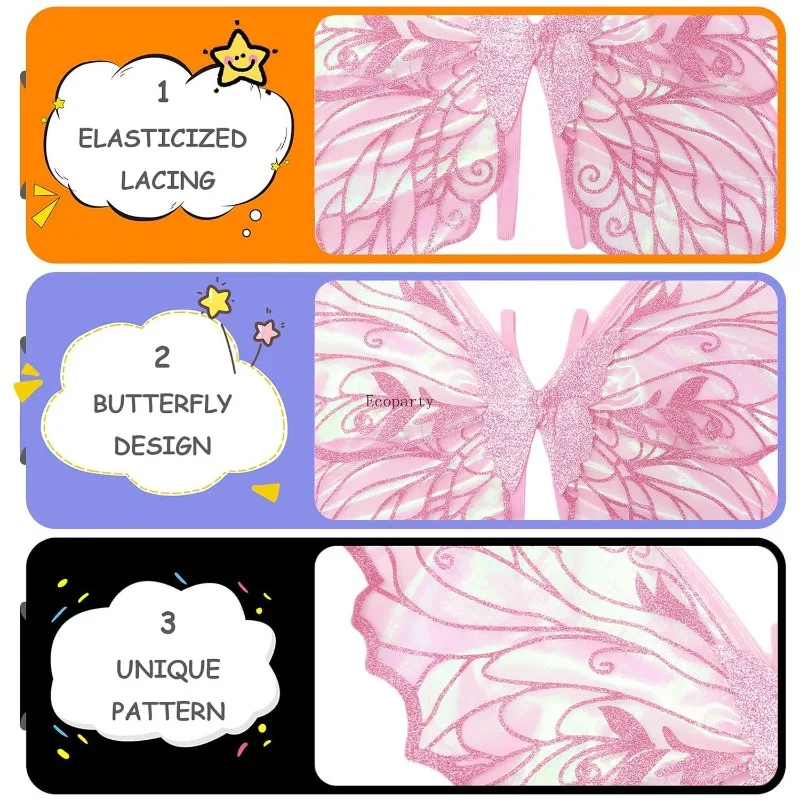 Fairy Wings voor volwassenen en meisjes, Fairy Costume Set met bloemenslinger, Fairy Hair Tinsel, Wand & Elf Ears Disfraz Mujer Party