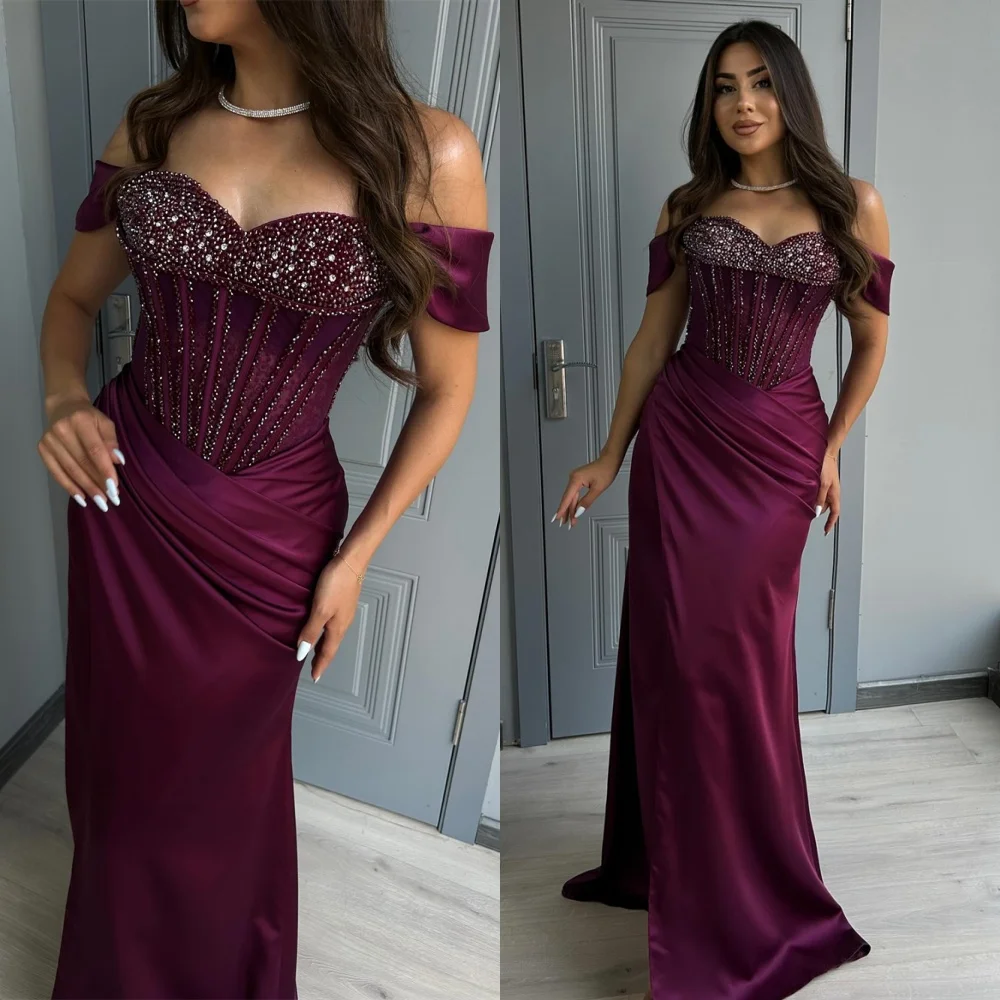 

Customized Charming Satin Evening Dresses Classic Strapless Off the Shoulder Homecoming Dresses Sparkly Special Occasion Gowns