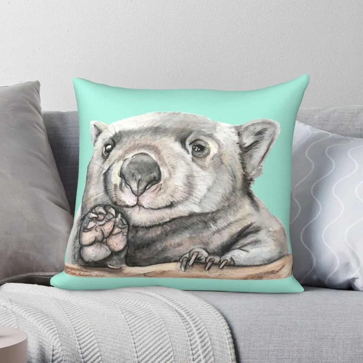 Lucy The Wombat Teal Pillowcase Polyester Linen Velvet Pattern Zip Decor Pillow Case Room Cushion Cover