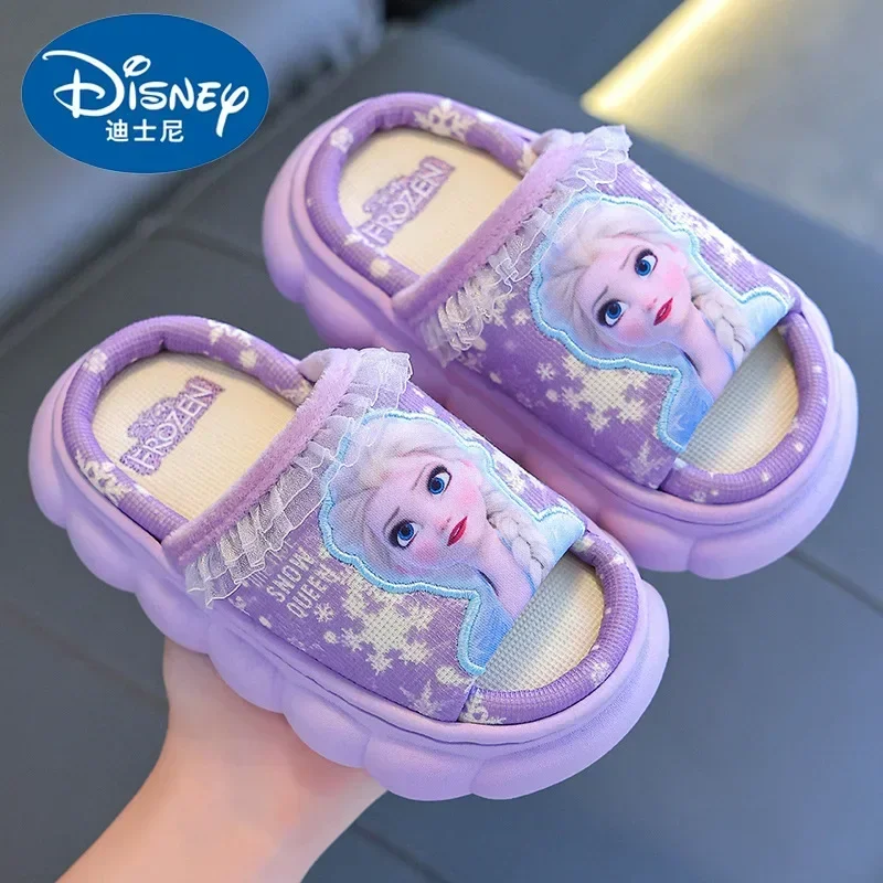 

Children's Linen Sandals Princess Girls Disney Frozen Elsa Spring and Autumn Home Breathable Baby Floor Slippers