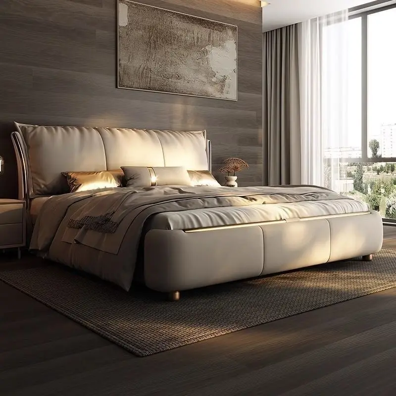 Modern Upholstered Double Bed Popular Soft King Bed Bedroom Furniture Set Modern Luxury Queen Size Bed  Leather for Home Hotel