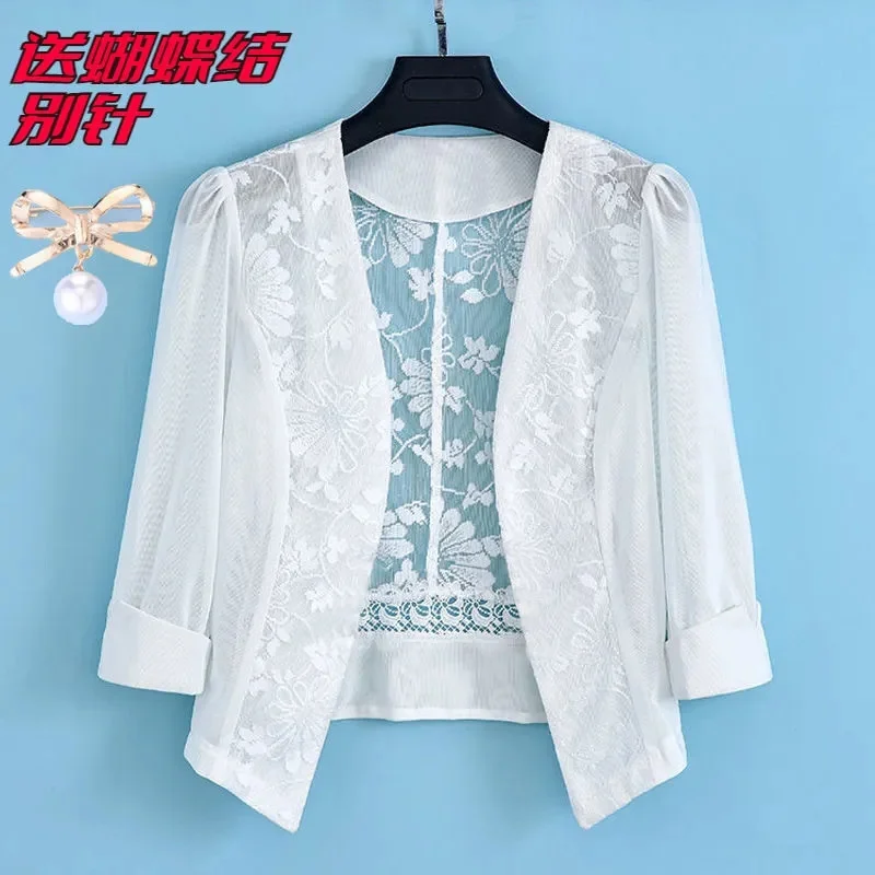 High-End Small Shawl With Skirt New Women\'s Cheongsam With Fashion Coat Summer Skynet Yarn Joker Tank Top Sunscreen Clothing