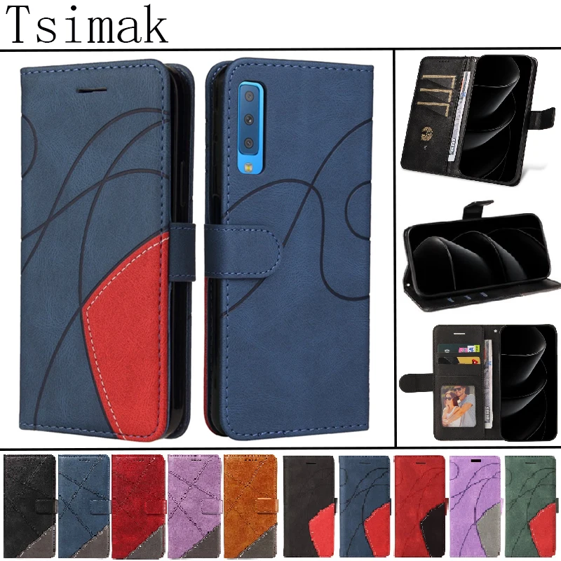 Capa de Telefone Magnética em Couro com Fecho Flip para Samsung Galaxy A3 A5 A6 A7 A8 A9 2018 J4 + J6 J5 J3 J7 Prime On5 On7 2016 2017