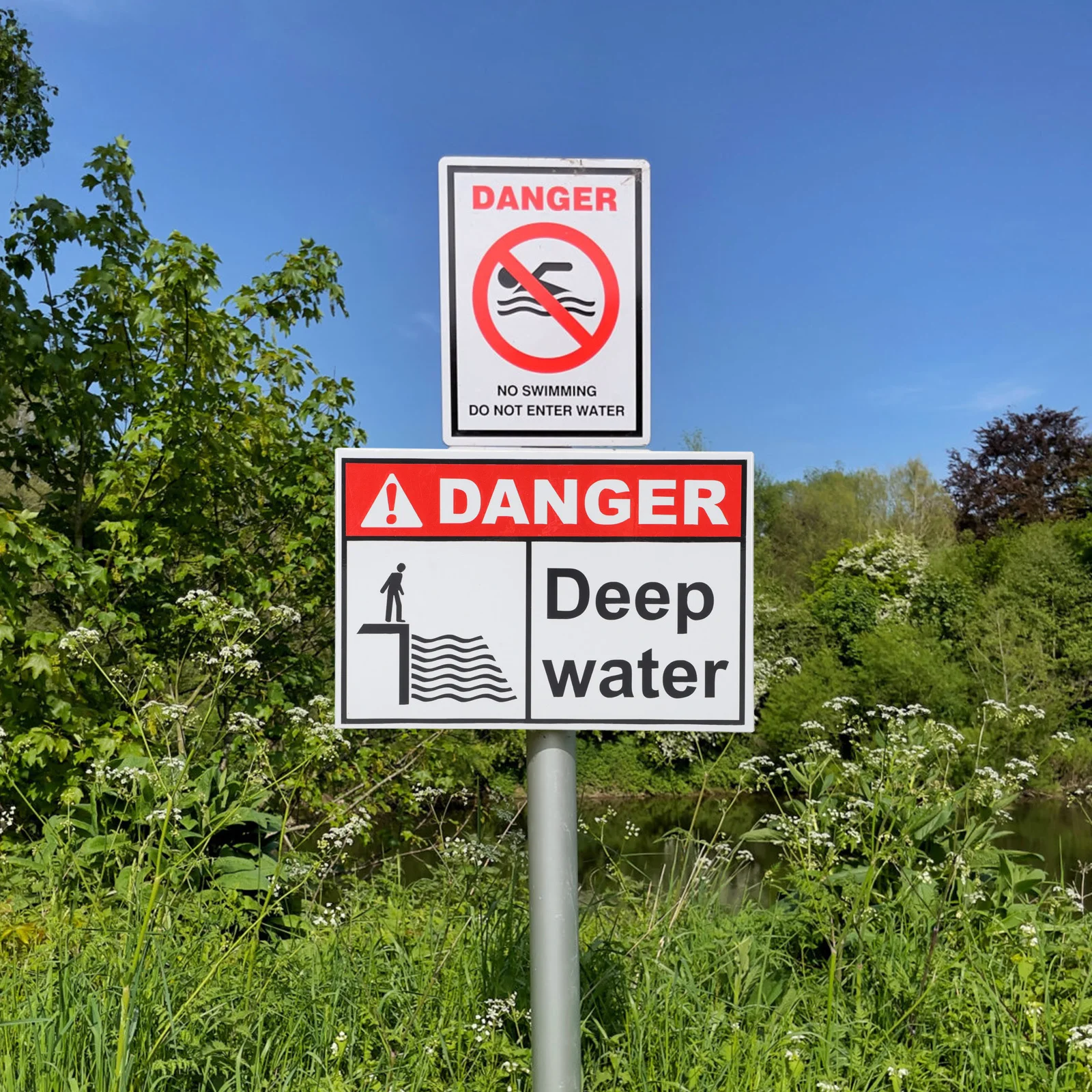 Deep Water Dangerous Zone Sign Outdoor Warning Sign for Kids Adults Safety Security Caution Pond Lake River Security Signs