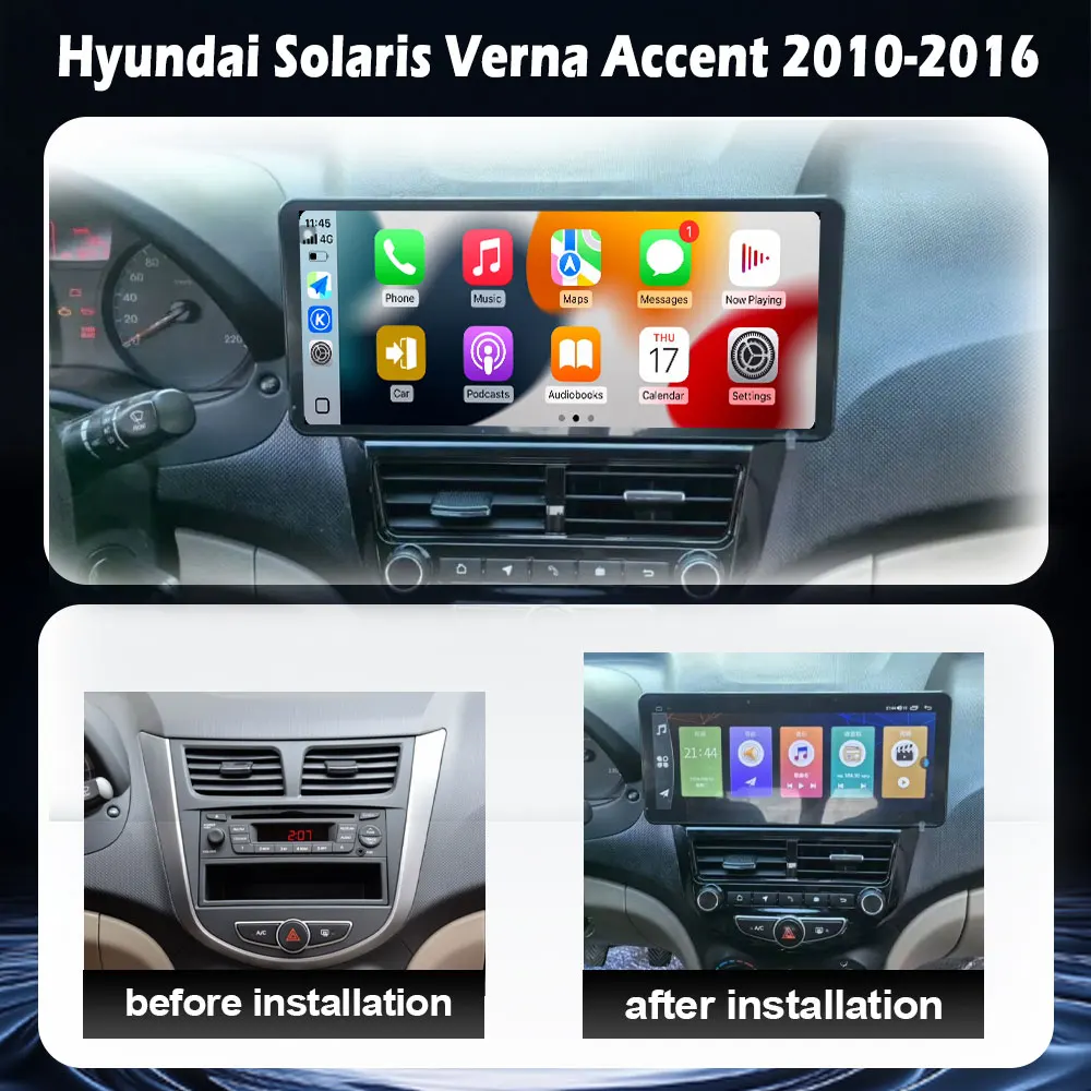 Android 16 Auto Car Radio For Hyundai Solaris Verna Accent 2010-2016 Multimedia Player Navigation Carplay Head Unit Stereo Audio