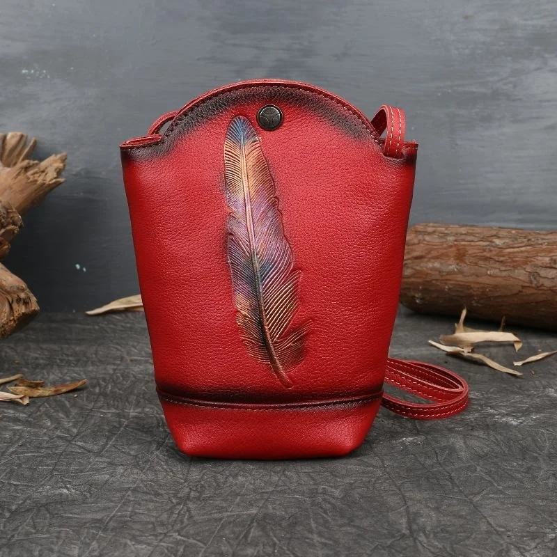 2024 New Women Bucket Bags For Ladies Shoulder Messenger Bag Genuine Leather Retro Female Crossbody Phone Sac Main Femme