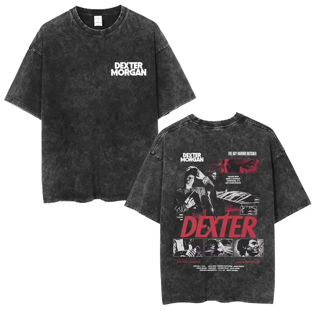 Customization Washed Vintage TV Play Dexter Morgan Graphic T-shirt Men Women Casual Cotton Short Sleeve T-shirts Male Loose Over