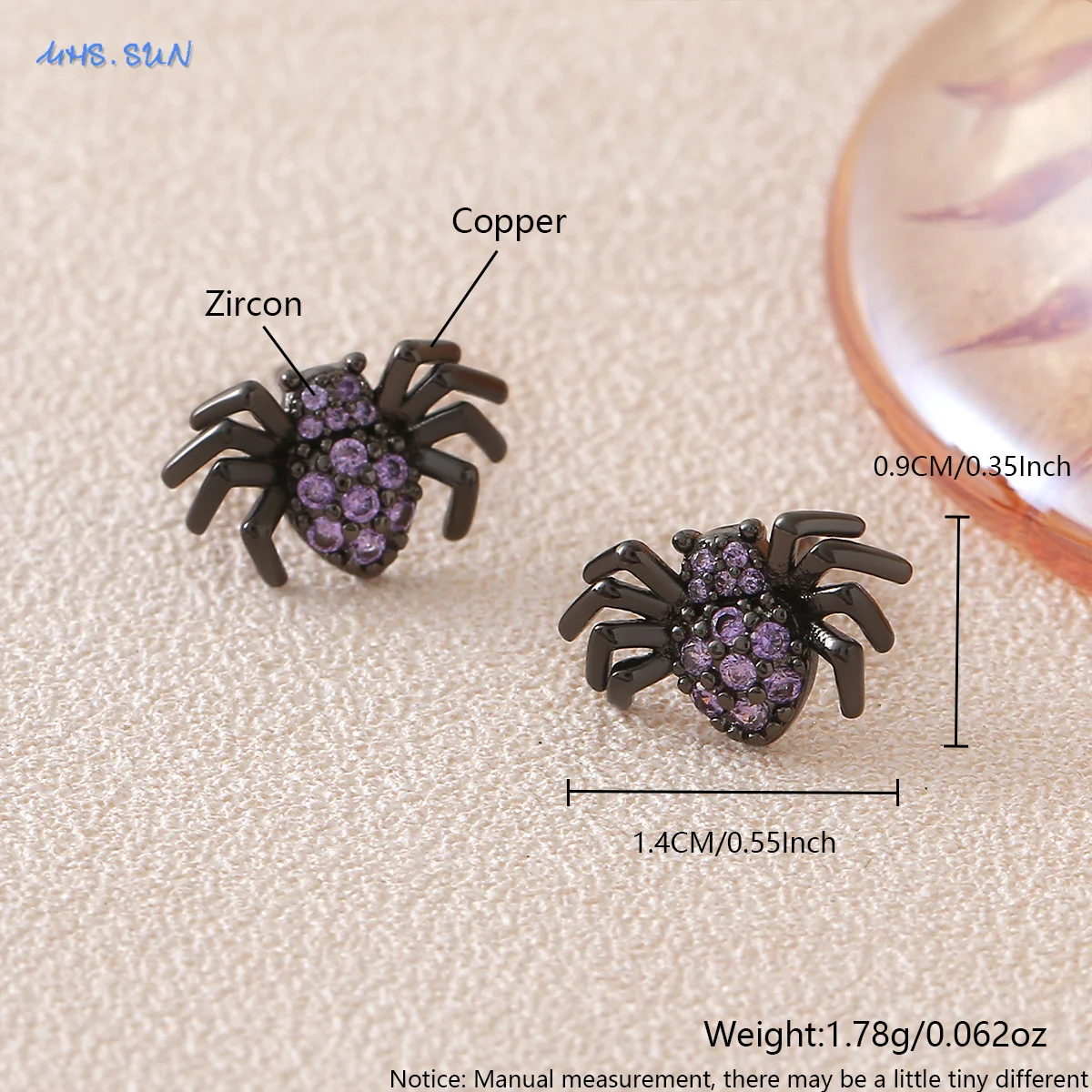 MHS.SUN الأرجواني مكعب الزركون الأسود العنكبوت وأقراط للنساء الرجال الهيب هوب الحيوانات هالوين مجوهرات مهرجان هدية حفلة