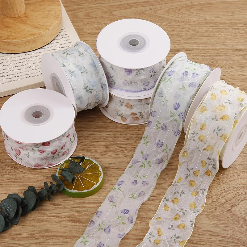 

10 Yards 40MM Rose Flower Fold Silver thread Ribbon DIY Handmade Material Ribbon Hair Bows DIY Crafts Handmade Accessories