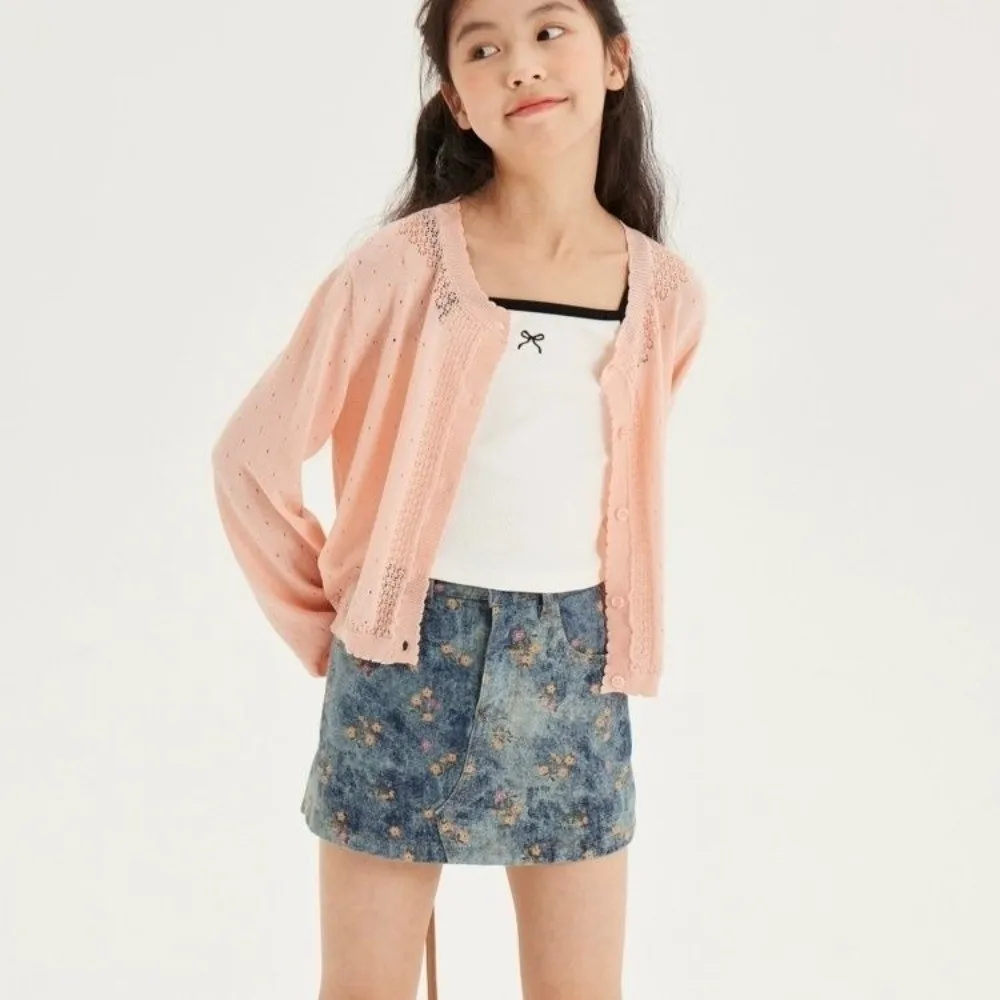 Ribbed Knit Girls Camisole Top Spaghetti Straps Bow Embroidery Kids Tank Top Soft Fabric Contrast Trim Sleeveless Top