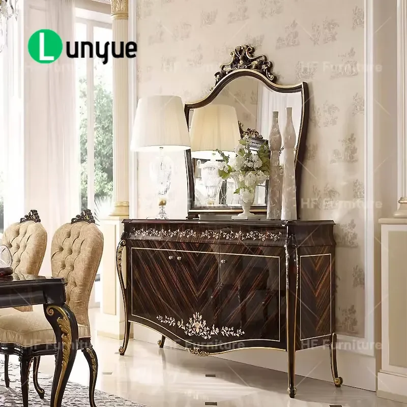 Classic French Carved Solid Wood Sideboard Elegant Dining Room Storage Cabinet Vintage Style Furniture