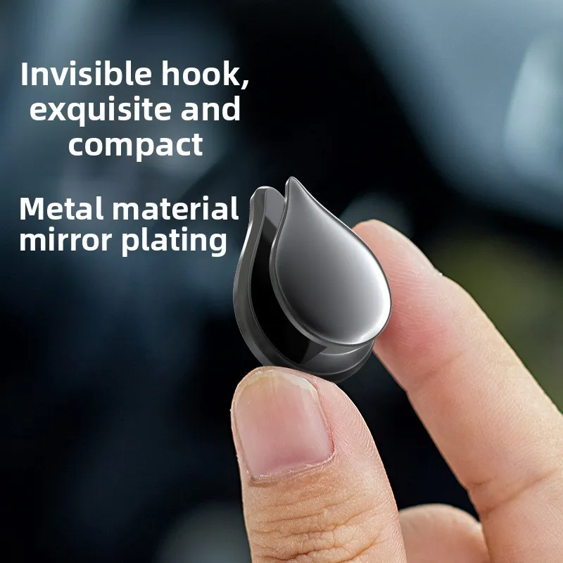 Metal Water Drop Invisible Car Hook Mirror Plating Self Adhesive Mini Hanger Universal Car Interior Storage Organizer Accessorie