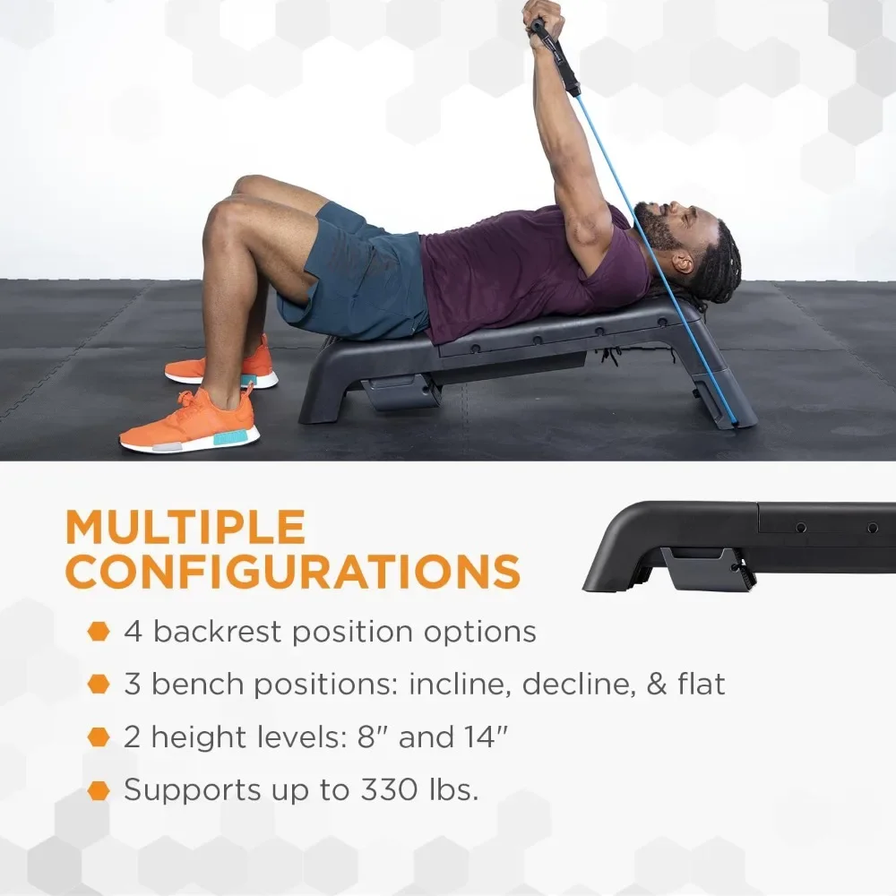 Multi-functional 2-in-1 Step Bench & Weight Bench. Adjustable Height for Home Gym, Aerobic, Plyometric & Strength Training.