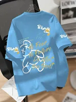 T-shirt d'été respirant à col rond pour hommes, avec motif imprimé ours de dessin animé, adapté au quotidien et aux cadeaux de week-end aux amis 5