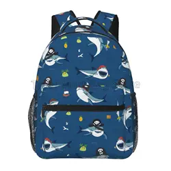 Cute Cartoon Sharks Pattern Backpacks for Adults Teens Student Bookbag Durable Casual Laptop Daypack for Travel Hiking Camping