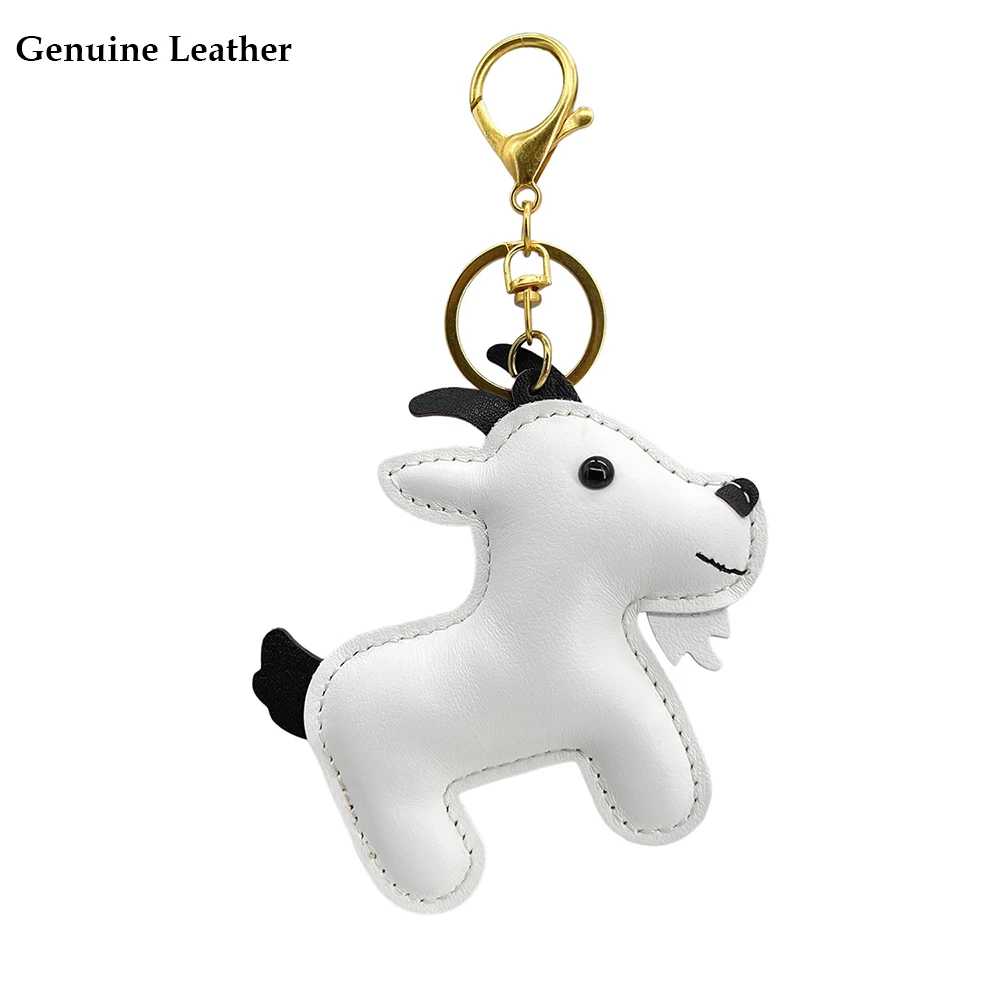Genuine Leather Cartoon Goat Pendant Keychain Bag Charm Cute Top Layer Cowhide Handbag Charm for Women Purse Pendant Accessory