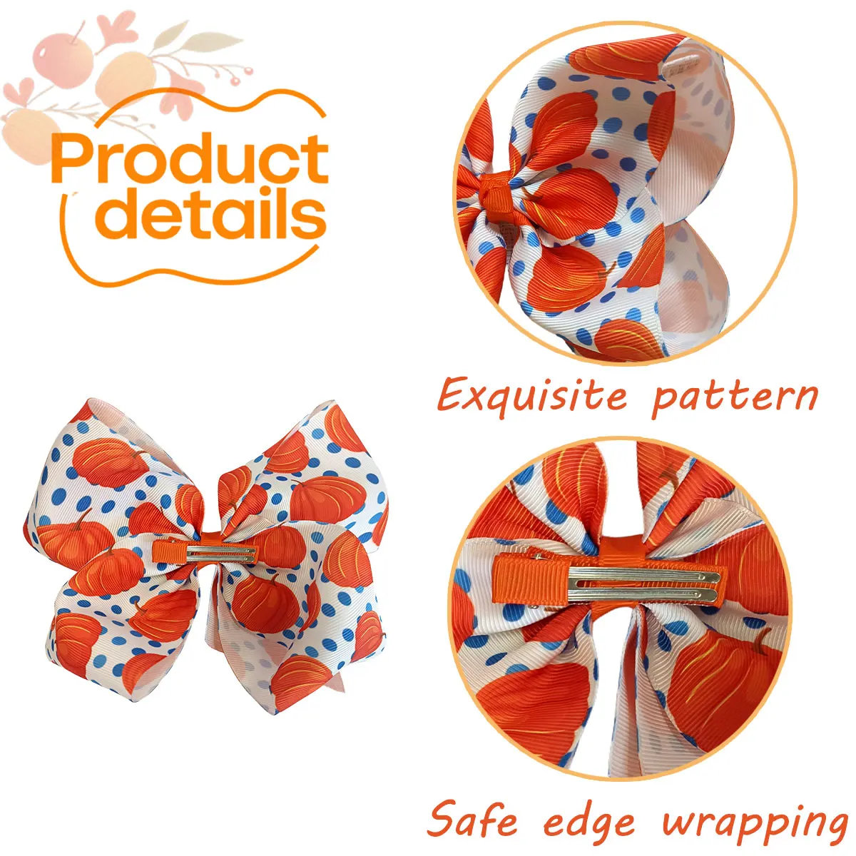 

2Pcs/Set Halloween Hair Accessories Lively Kids Girls Ribbon Bow Hairpin Pumpkin Patterns Hair Clips for Party Decoration Cute