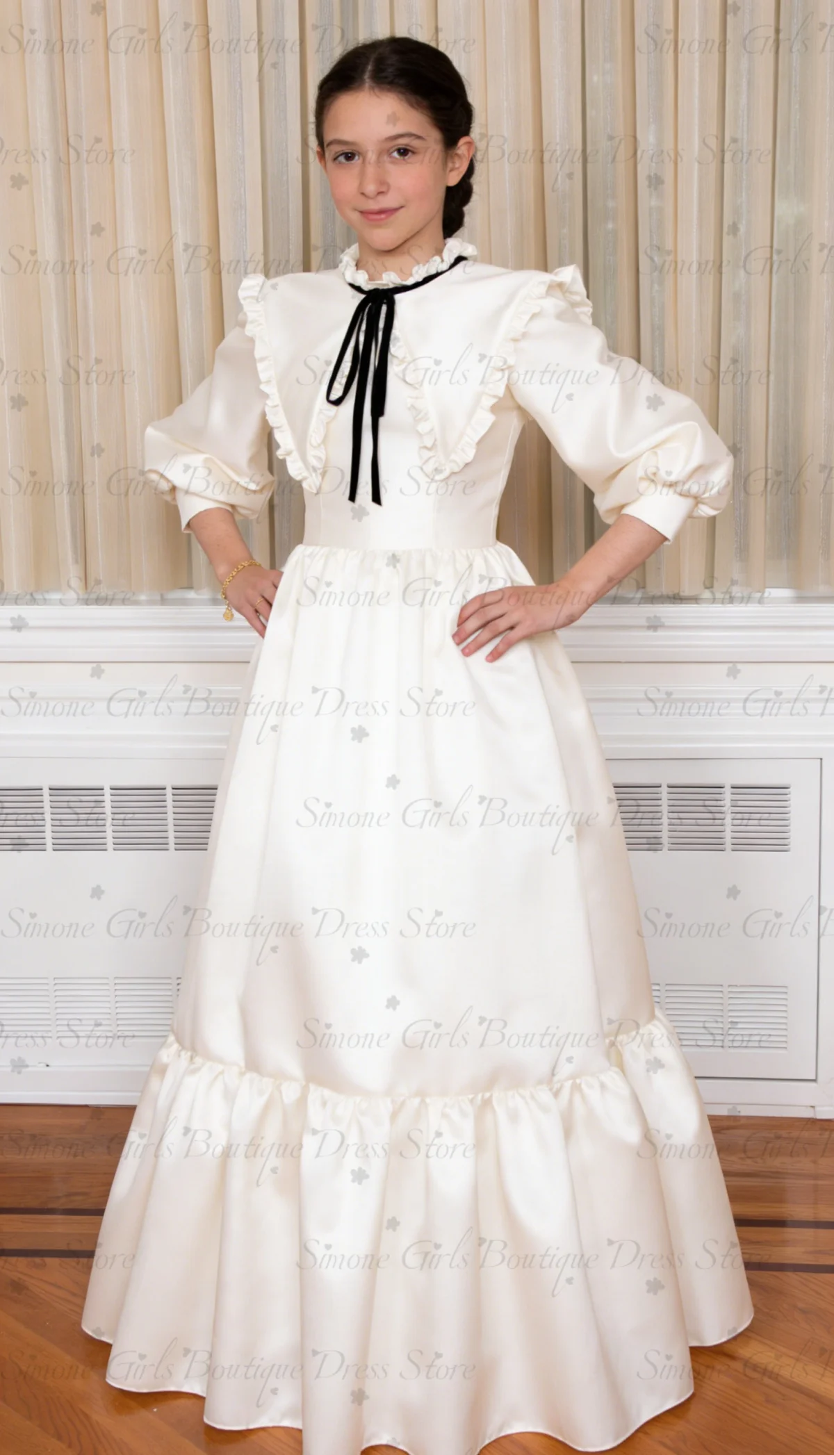 robe-de-soiree-vintage-blanche-en-satin-pour-femme-col-rond-manches-ballon-robe-de-demoiselle-d'honneur-pour-invitee-de-mariage-formelle-sur-mesure