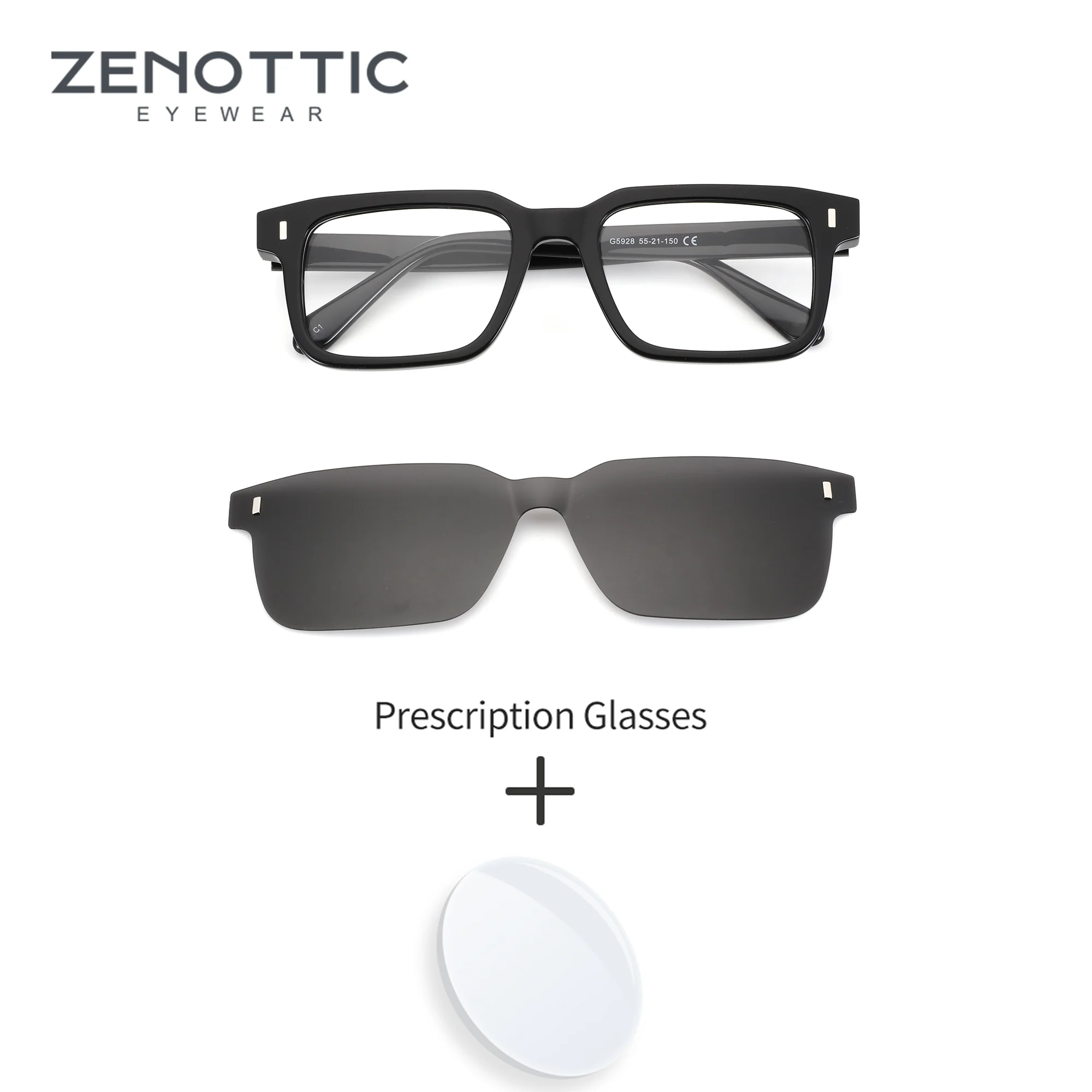 

ZENOTTIC M Size Two In One Prescription Glasses Set Men Fashion Square Acetate Frame With Clip On Progressive Eyeglasses