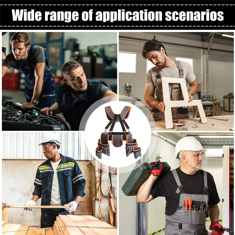 【A87T】Heavy Duty Tool Belt Utility Toolbelt Adjustable Waist Holder With Suspenders,19 Pockets For Electrician Plumbing Repair