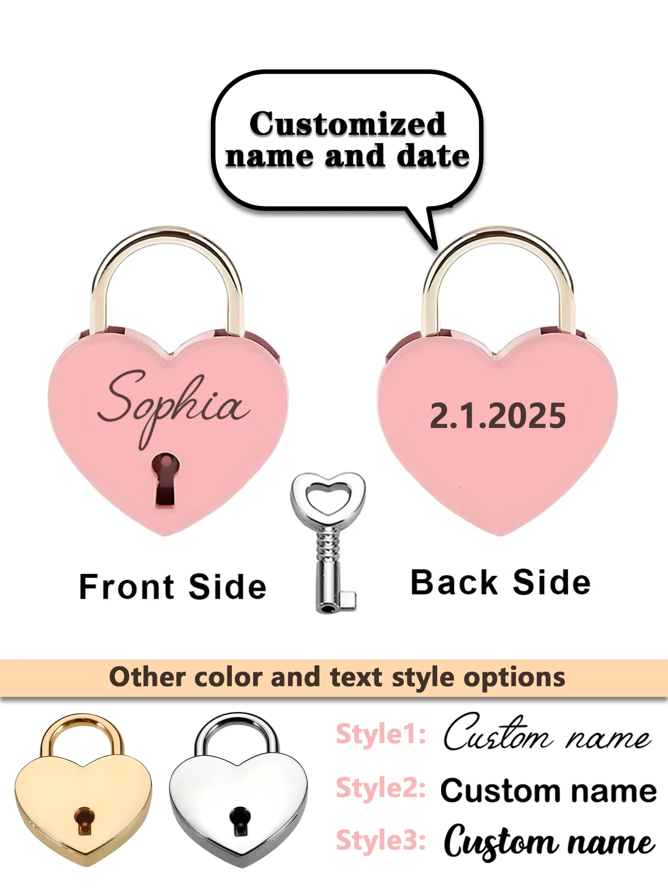 1PC 2 styles Excellent Personalized Name DATE Engrave Padlock  Mini Heart Shaped Lock  Love Padlock  Custom Present for Couples