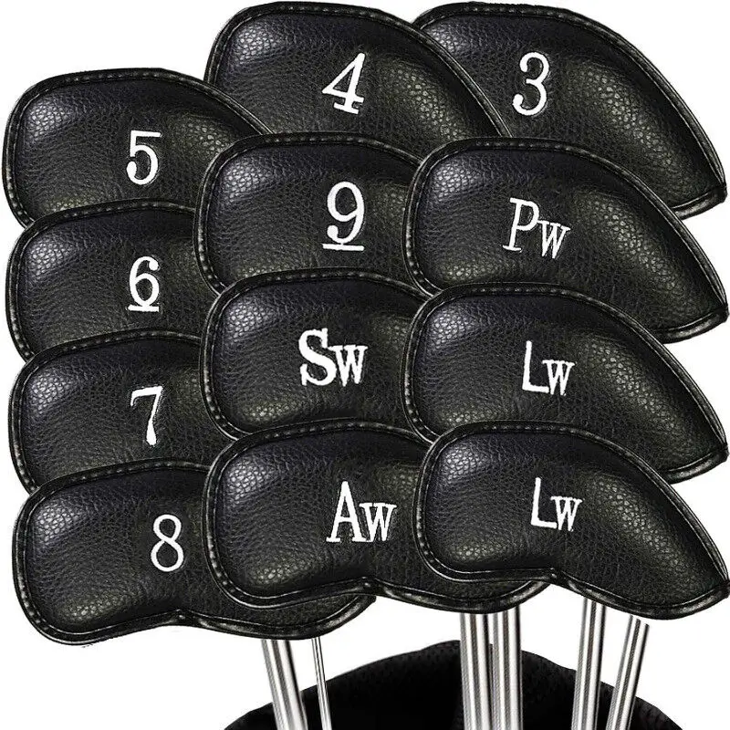 Golf Iron Head Covers Value Set of 12, Synthetic Leather Deluxe Club Head Covers