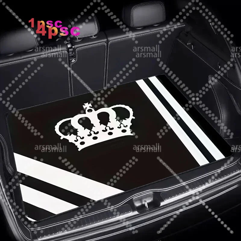 1pc Car Trunk Mat | Polyester Material, Stylish Crown Design, Geometric Pattern, Universal Fit For Car Interior, Durable, Easy T