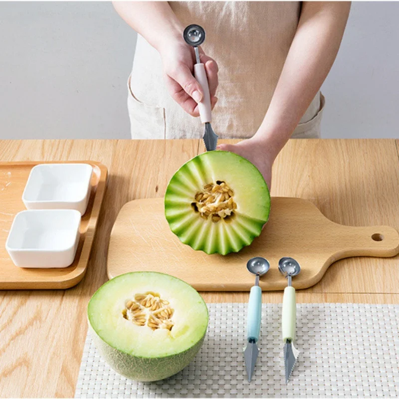 Multi Function Fruit Carving Knife Watermelon Baller Ice Cream Dig Ball Scoop Spoon Baller Kitchen DIY Cold Dishes Tools Gadgets