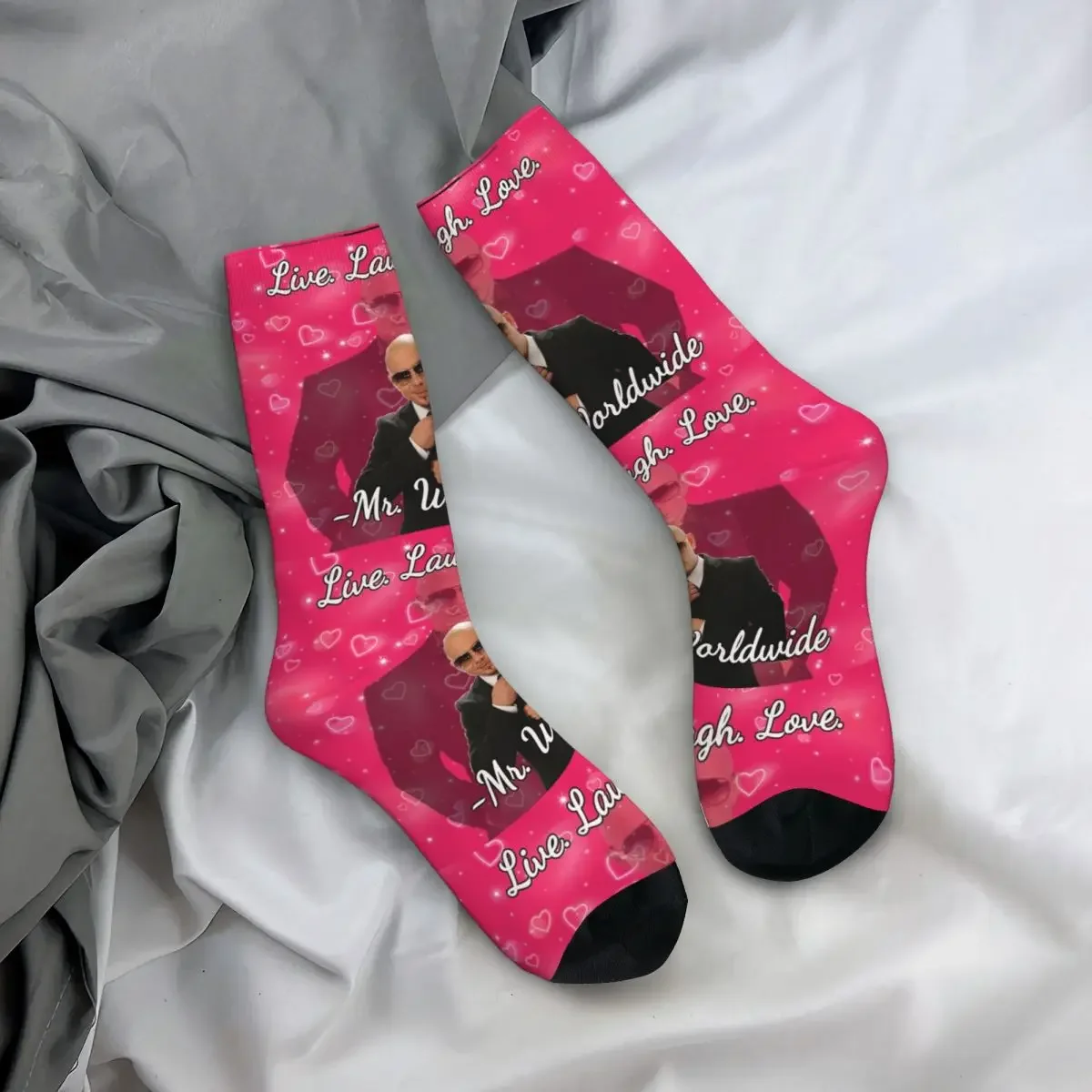 

Носки на все случаи жизни Mr. Worldwide Live Laugh Love, длинные носки в стиле хип-хоп для мужчин и женщин, подарки на День святого Валентина