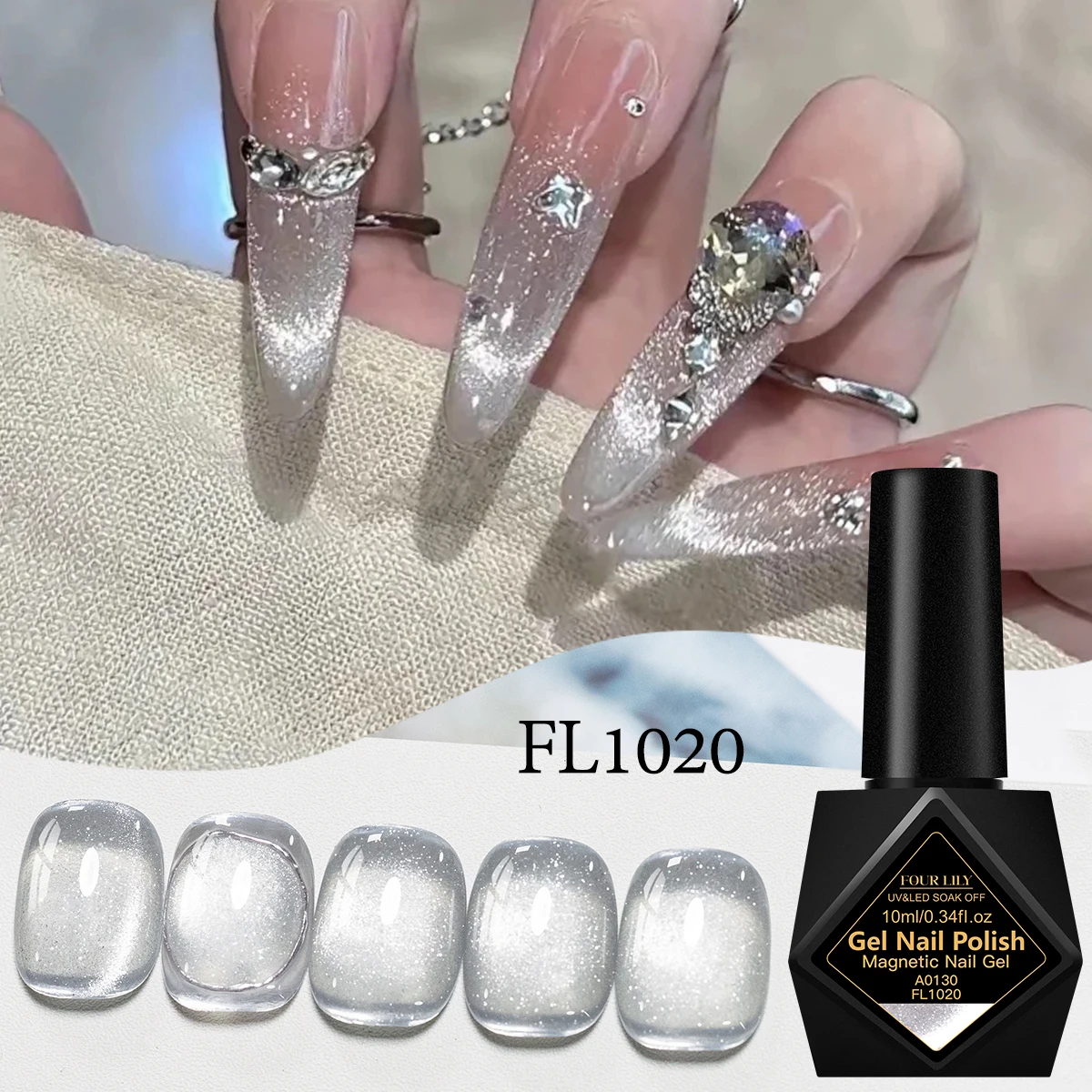 Ice White Transparent  Moonlight Cat Magnetic Gel Nail Polish Jelly Ultra Super Shine Glitter Semi Permanent Soak Off UV Gel