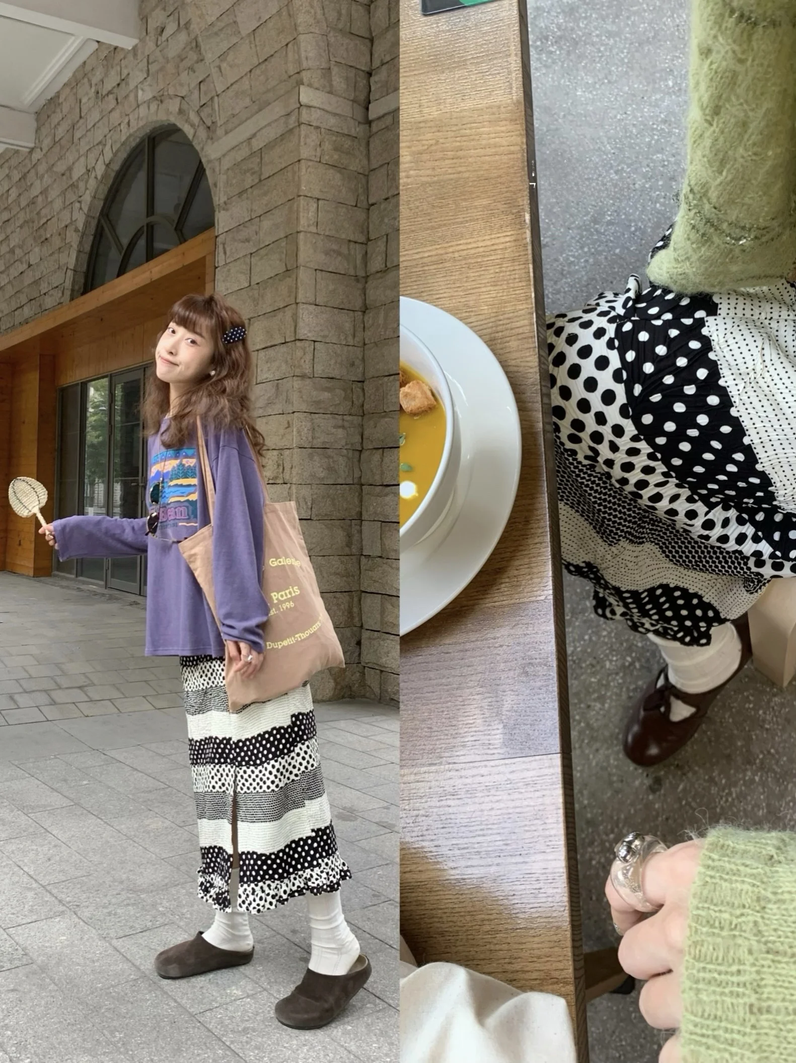 

Fashionable Blogger Yangziloo 26ss Pleated Skirt Irregular Hem High Waist Polka Dot Skirts for Women
