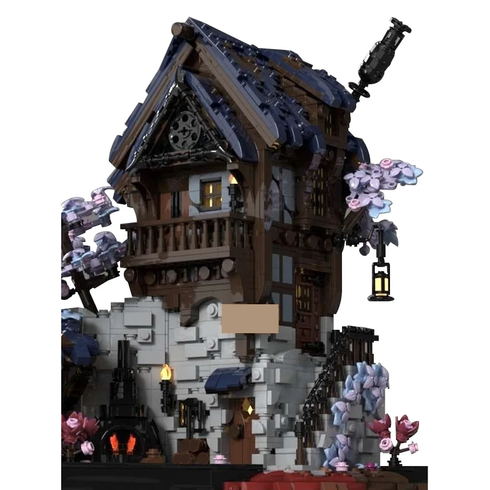 MOC Blacksmith Forge ยุคกลางแฟนตาซีจอแสดงผล Building Blocks ชุดสถาปัตยกรรมยุคกลางอิฐประกอบของเล่นเด็กของขวัญ