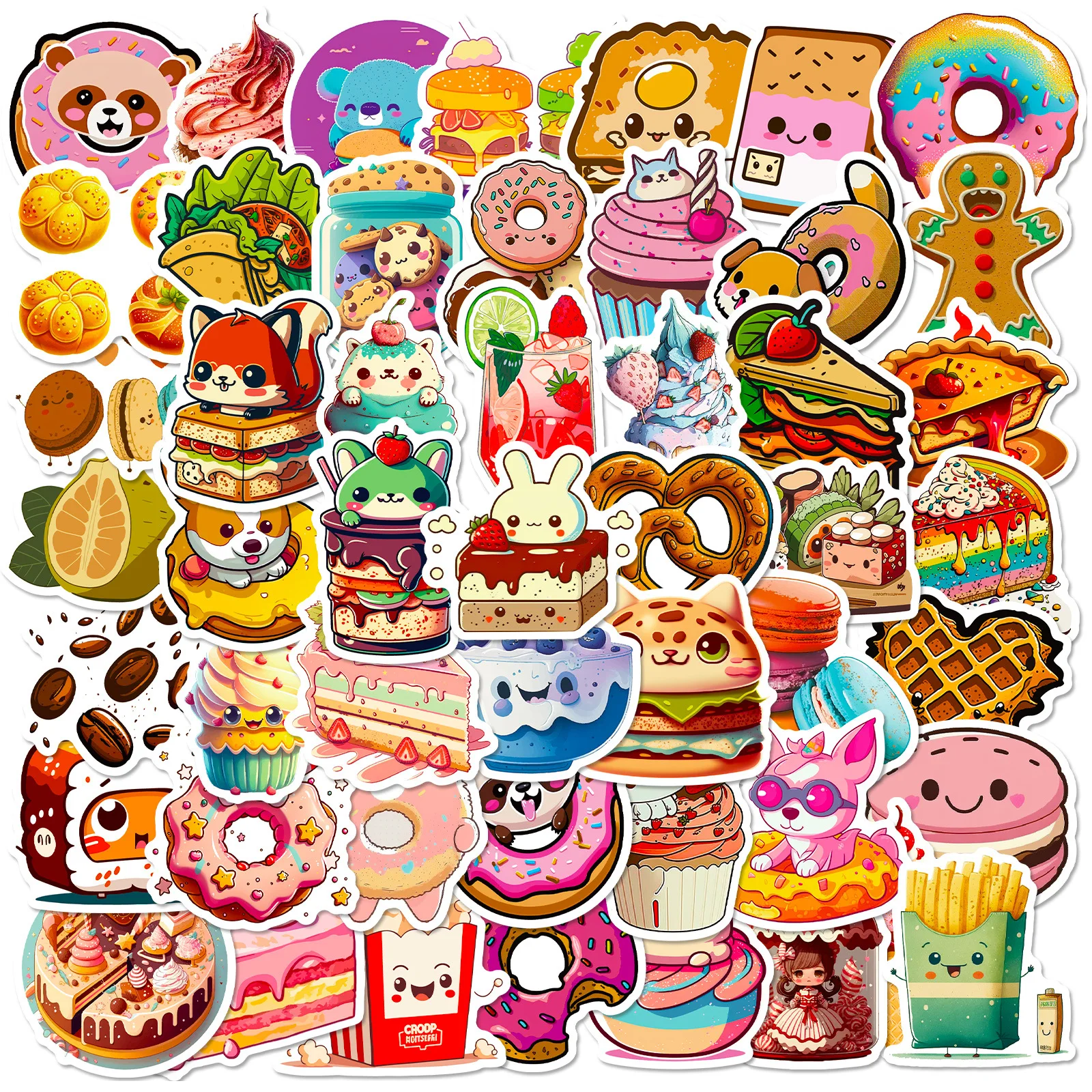 

50Pcs Animal Gourmet Donut Series Graffiti Stickers Suitable for Laptop Helmets Desktop Decoration DIY Stickers Toys Wholesale