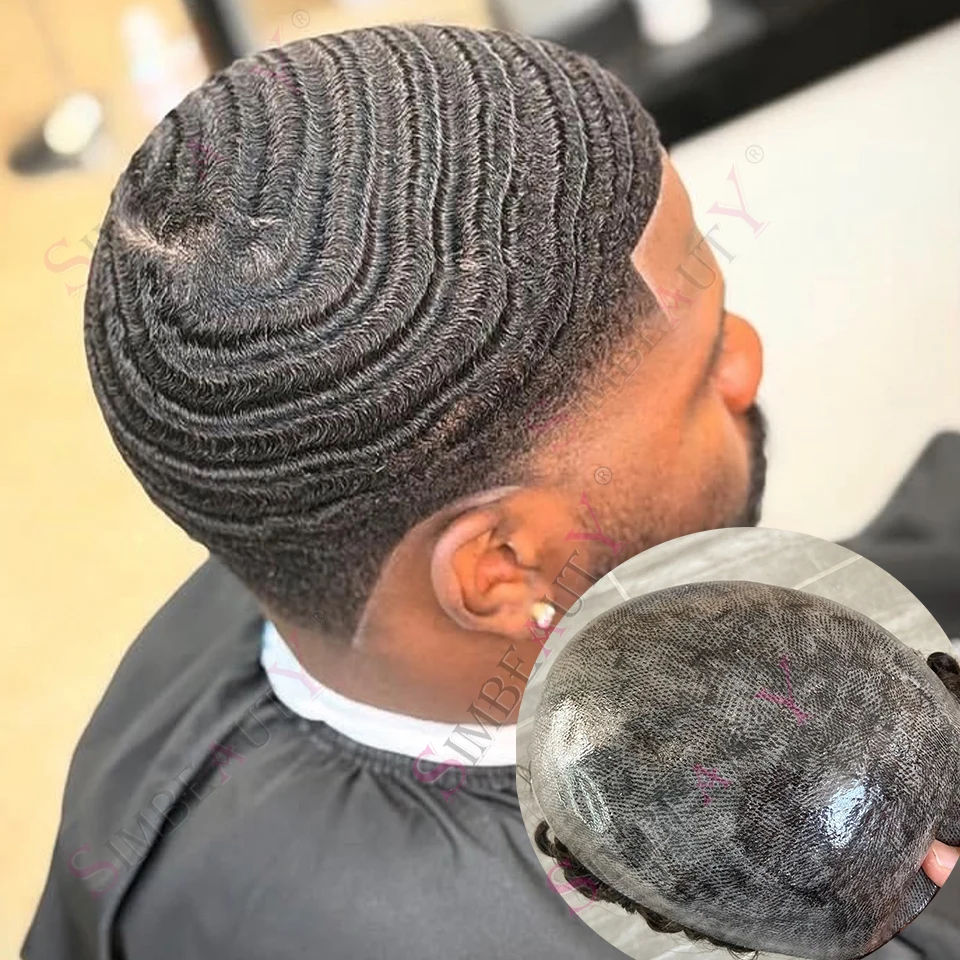 

Мужской незаметный парик-накладка из натуральных волос с глубокими кудрями 8-10 мм, волнистый афро-стиль, с естественной линией роста волос, прочная микро-основа, цвет 1B20, черный/серый, из человеческих волос