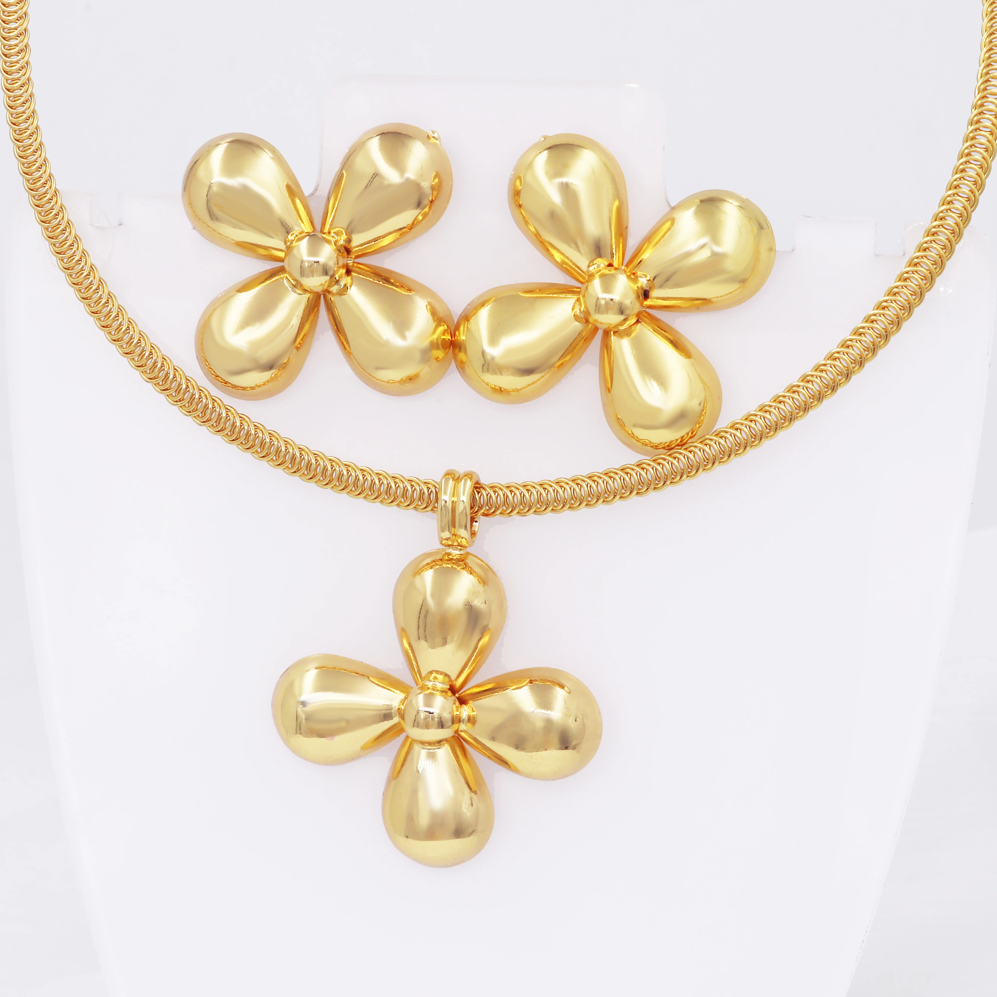 

YTJX Retro Smooth Flower Pendant Necklace Earring Jewelry Set for Women, Fashionable and Elegant Daily Wear, Holiday Gift