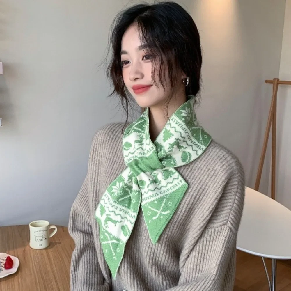 

Fashion Deer Winter Knitted Scarves Jacquard Bow Tie Women Scarf Windproof Korean Style Woolen Neckerchiefs Christmas