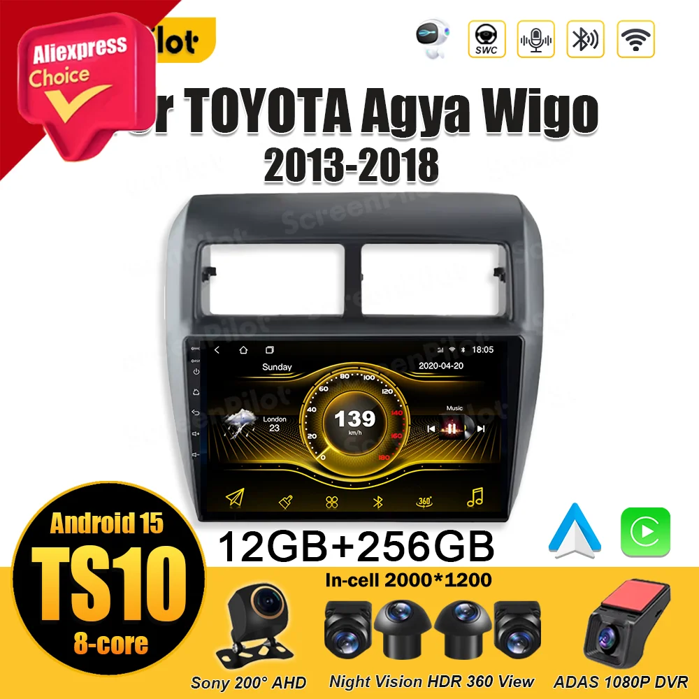 

Android 15 для TOYOTA Agya Wigo 2013-2018 стерео головное устройство мультимедийный видеоплеер GPS-навигация сенсорный экран Wi-Fi RDS 5G Wi-Fi