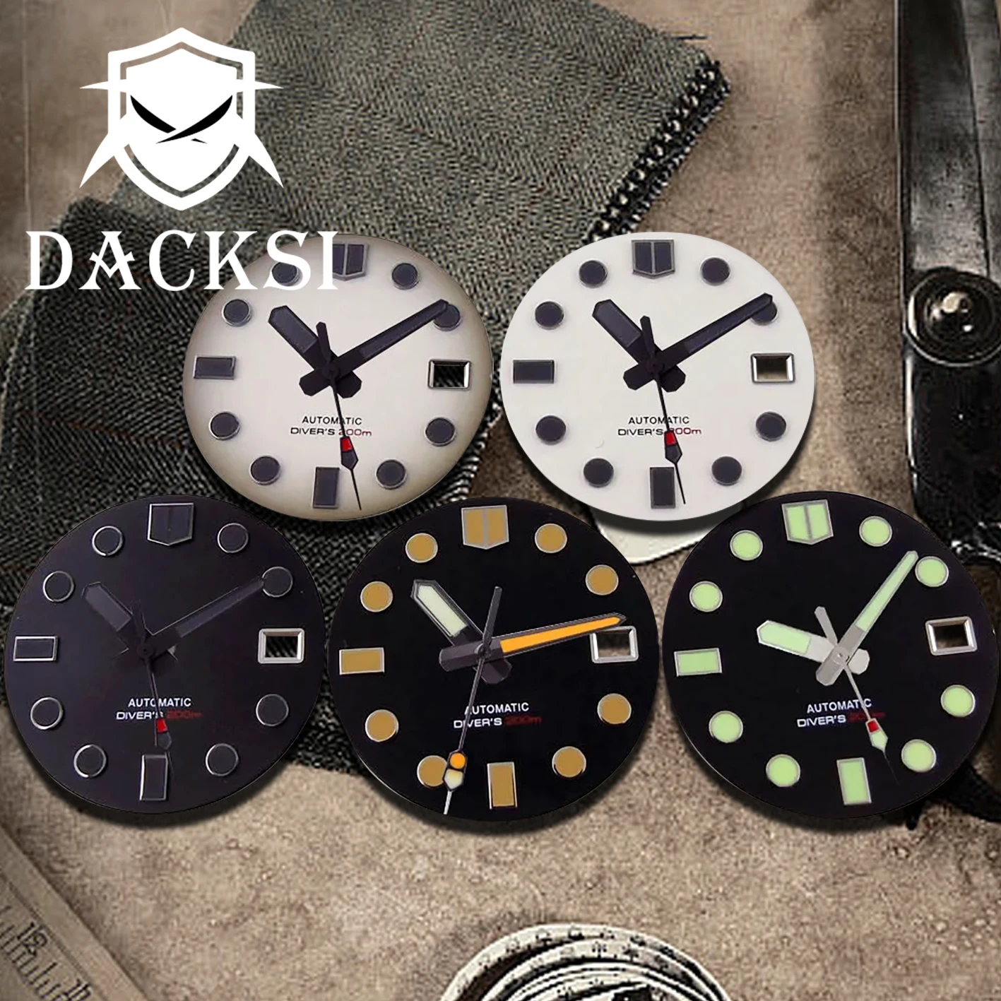 DACKSI 29mm Black White Sterile Watches Dial Face Date Display Window Hands Set Luminous Accessories Fit NH35 Automatic Movement